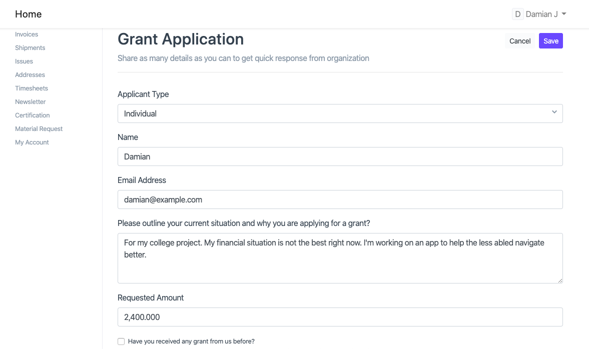 Grant Application