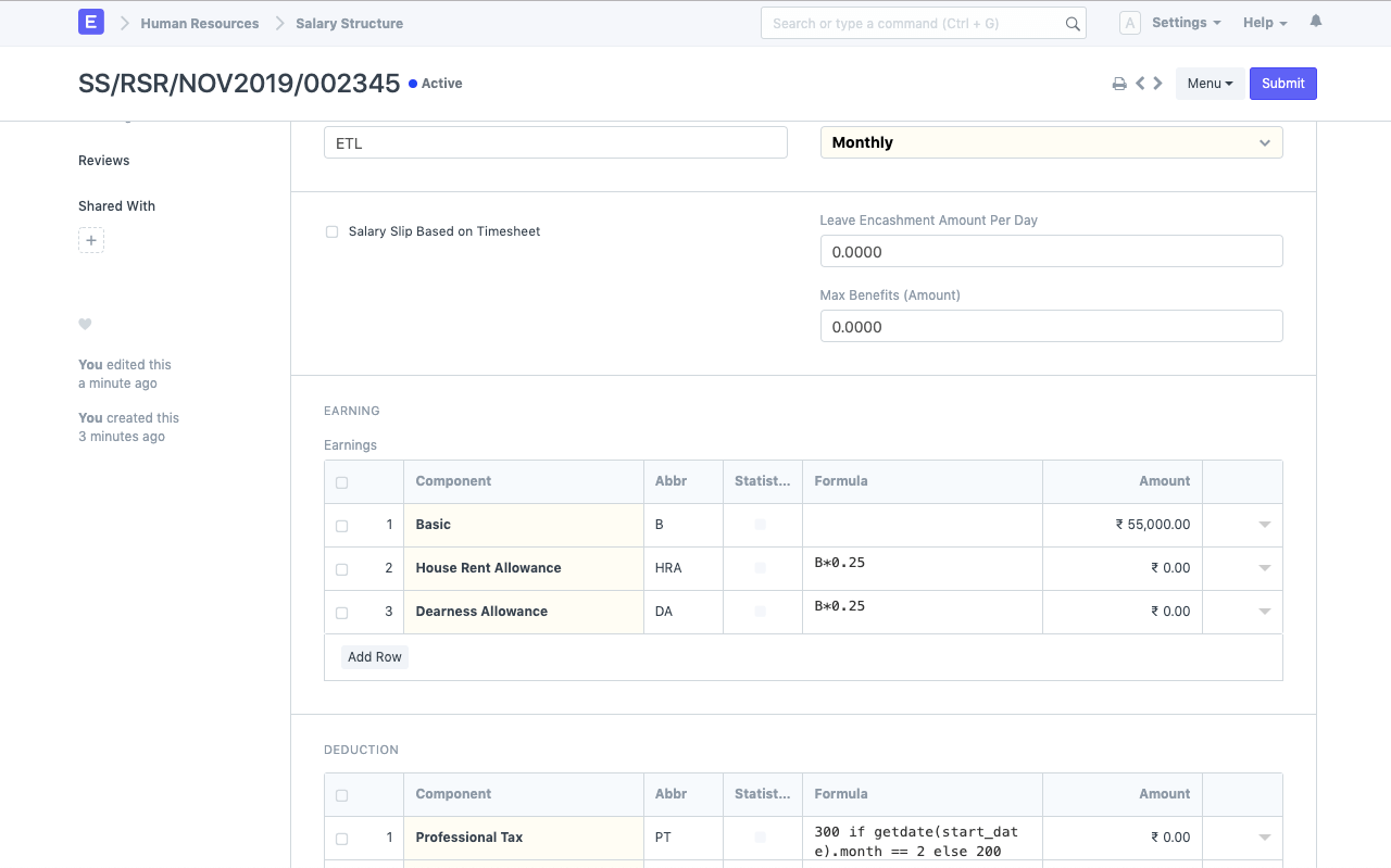 Configurable Salary Structures