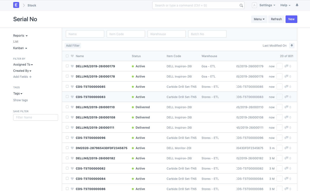 Serialized inventory